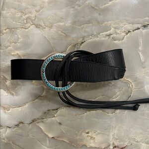 Chic Black Belt with Turquoise Accents